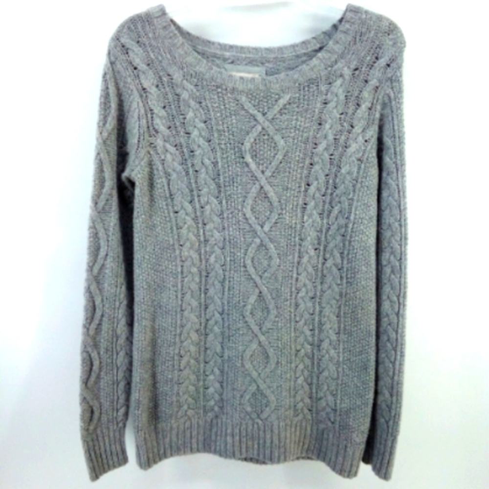 Aerie Wool Blend Cable Knit Retro Ribbed Chunky Gray Sweater M